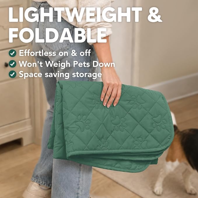PAWFINITY Waterproof 4 Seat Couch Covers for Dogs, Pet Blanket for Sofa | Paw Print Quilted, Hair Resistant, Anti Cat Scratch, Washable Furniture Protector for 4 Seater Cushion, 35x96 Inch, Green