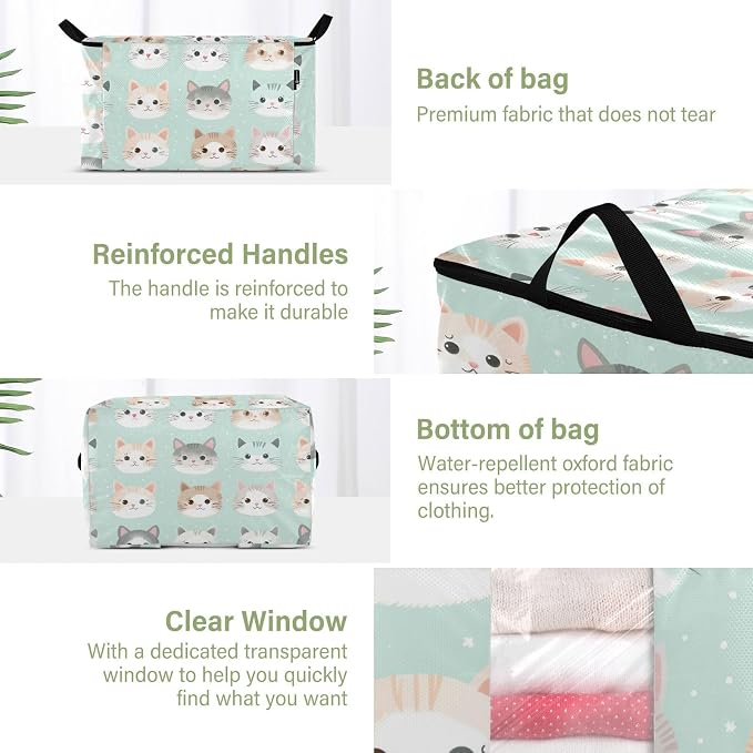 Cute Cats Clothes Storage Bag Bins 2 Pack Foldable Storage Containers Large Closet Organizer with Zipper Storage Cubes for Comforters Clothing Bed Sheets 60L, g355896615p976c1037s2357