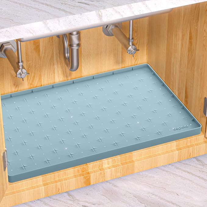 Sdpeia Under Sink Mat 22"×19" Waterproof Silicone Cabinet Liner & Sink Protector for Kitchen & Bathroom, Multi-Purpose Organizers Tray for Pets, Laundry, Cat Litter Mat