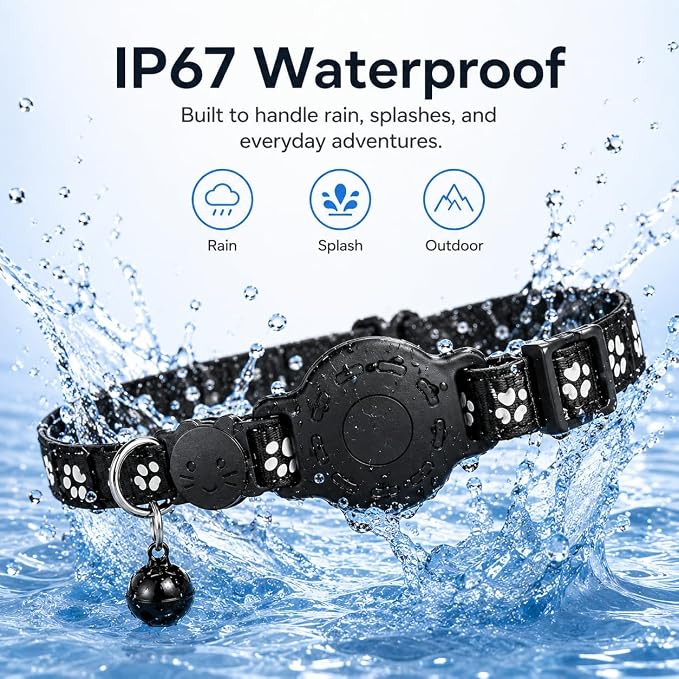 Cat Collar (iOS Only) - Pet Tracker Compatible with Apple Find My, Waterproof Smart Tag, No Monthly Fee. Advanced Safety Solution for Small & Large Cats.