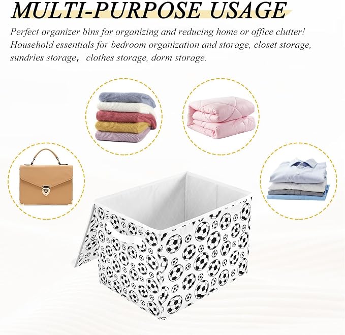Soccer Ball Storage Bins with Lids Closet Bedroom 40L Storage Basket | Decorative Storage Boxes, 300D Oxford Cloth, Hollow Board Frame, Flip Top Velcro Lid, 16.5x12.6x11.8 inch, Collapsible Design