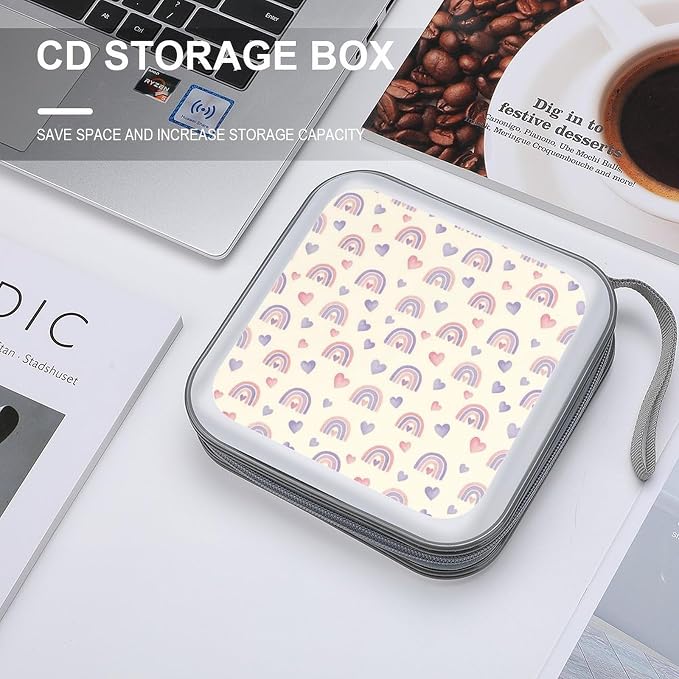 Hard Plastic Protective CD Case Love Purple Rainbow, 40-Disc Capacity Storage Binder with Zipper, Portable Organizer for Home Office