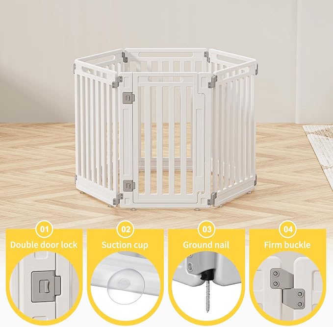 Pet Playpen Foldable Gate for Dogs Heavy Plastic Puppy Exercise Pen with Door Portable Indoor Outdoor Small Pets Fence Puppies Folding Cage 6 Panels Medium Animals House Supplies