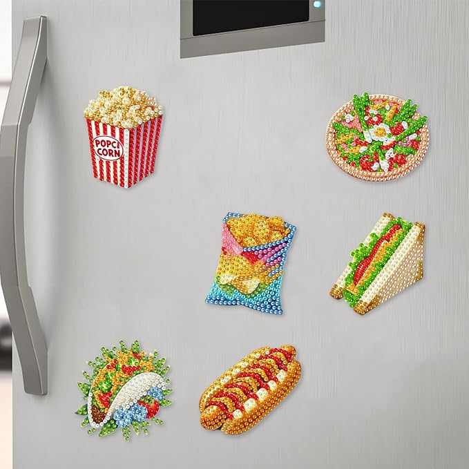 FRANDEK 20pcs Gourmet 2D Diamond Art Fridge Magnets Set | FRANDEK 20pcs 2D flat acrylic diamond art fridge magnets kit with tool kit and rhinestones; great DIY decor for home, office
