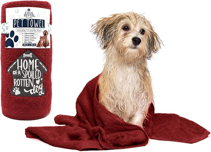 DAN RIVER Dog Towel - Pack of 1, 100% Cotton, 20x40, Ultra Soft 450 GSM, Super Absorbent & Quick Drying Towel for Dogs, Cats, and Other Pets, Salsa.