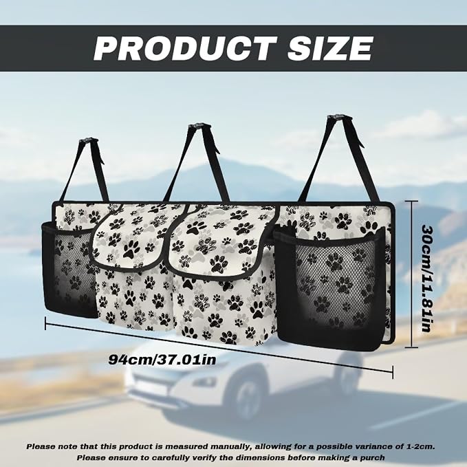 Dreaweet Dog Paw Print Car Trunk Organizer and Storage Cute Car Trunk Organizers for Women Large Capacity Backseat Hanging Storage Car Accessories Backseat Car Organizer for SUV Trucks Sedan Minivan