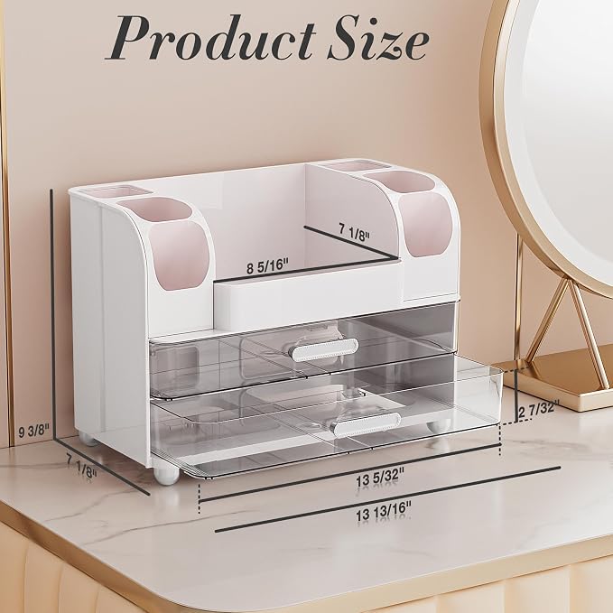 Delamu Large Makeup Organizer Countertop with 6 Brush Holders, White