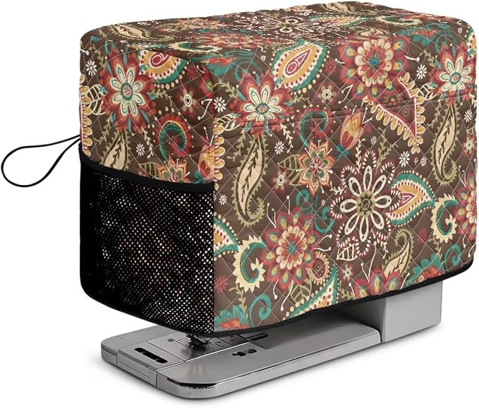 Sewing Machine Cover Polyester Febric Vintage Paisley Floral Print | Dust Pet Hair Protection,Quilting Design,Fits Standard Singer,Brother Janome Machines,Protecting Decorating Your Sewing Space