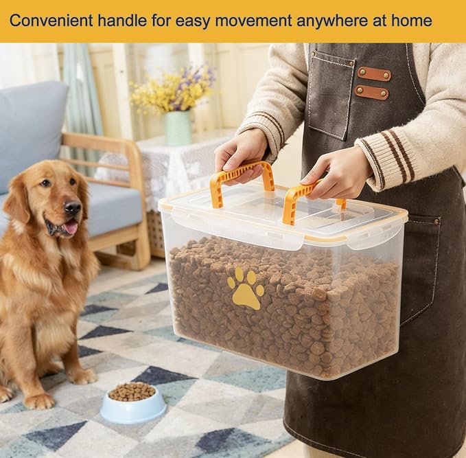 2-Piece Dog Food Container with Handle,20lb Airtight Pet Food Storage Bin for Dogs Cats, Large Capacity Kibble Container for Kitchen Counter,Stackable and Keep Food Fresh Crispy-BPA free