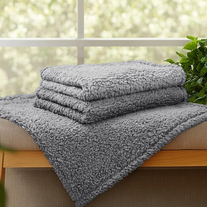 1 Pack 3 Calming Blankets Fluffy Premium Fleece Pet Blanket Soft Sherpa Throw for Dog Puppy Cat Grey Large (41" x31'') | Fluffy Throw Blanket Washeble for Crate Bed Couch Indoor. Cozy Pet Blanket, Puppy Essentials Dog gift,Grey,Large