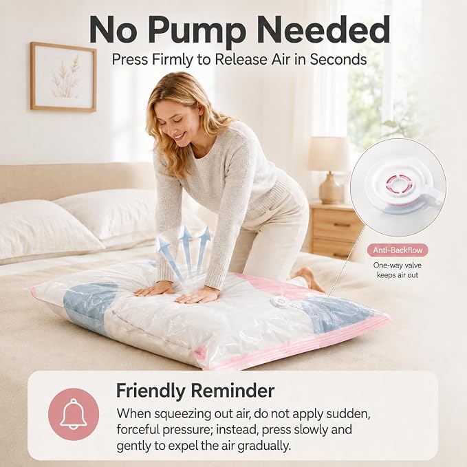 No Pump Vacuum Storage Bags for Bedding 3D Compression Jumbo Press and Seal for Clothes and Blankets Large Capacity Thickened Stereoscopic Saving Space 2026 New 3pc (Medium)