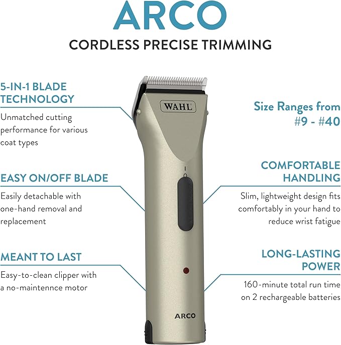 Wahl Professional Animal Arco Equine Horse Cordless Clipper Kit, Champagne (8786-800)