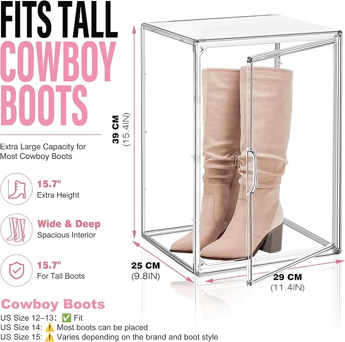 5 Pack Clear Tall Boot Storage Box, Organizer for Ankle Boots and Booties | Fits Men/Women Shoe's Size 15.Designed for ankle boots,short fashion boots.Clear stackable storage with dustproof protection
