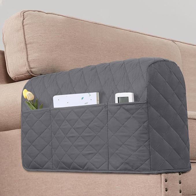 H.VERSAILTEX Water Resistant Couch Arm Covers for Sofa, 2 Pack, Gray/Beige | Waterproof Armchair Caddy, Couch Arm Covers Remote Control Holder Sofa Armrest Organizer for Magazine, Tablet, Phone, iPad