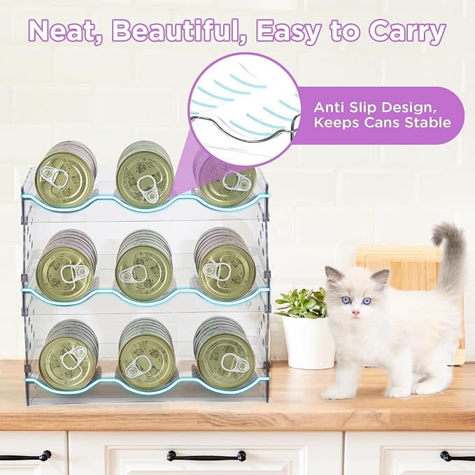 REFLYING Cat Food Can Organizer 3-Tier Holds 54 Cans 3.5oz Clear | Transparent 3-tier cat food can organizer,Holds 54 cans 3.5oz,Pantry countertop storage for kitchen cabinet organization