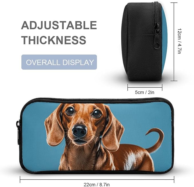 Dachshund Weiner Pet Dog Lightweight Spacious Pencil Bag Pouch | Zippered Multi-functional Pen Pouch Large Capacity Pencil Casesoft and Portable Pencil Bag for Teacher Office