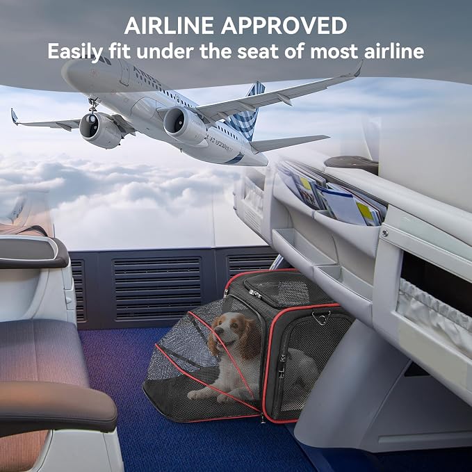 Petsfit Medium Expandable Cat Carrier for Air Travel, Up to 13 lb | 17 x 11 x 11 in; sized for Delta Air Lines, with locking zippers, a handy D-ring, large pocket and multi-side ventilation.