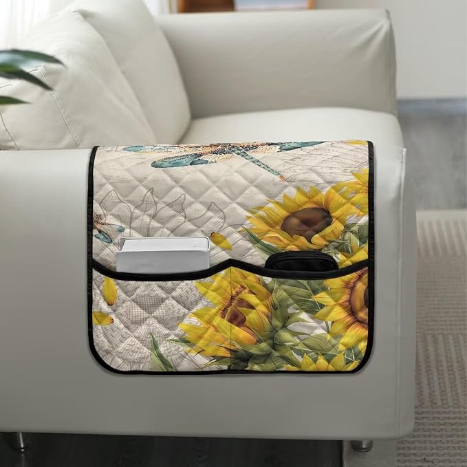 Sunflower Dragonfly Sofa Arm Covers Couch Arm Rest Covers for Sofa Cat Scratch Proof Slipcover Easy to Clean Armchair Cover Reusable Furniture Protector