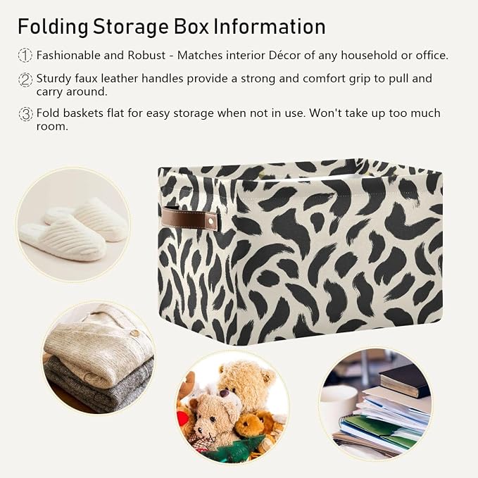 Kigai Storage Basket, Fabric Collapsible Closet Organizer Bin | Leopard Brush Waterproof Foldable Canvas Basket with Handles for Shelves, Nursery, Closet, Bedroom & Bathroom