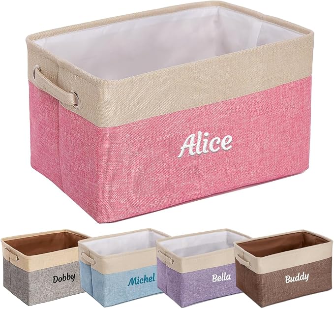 Ulico Personalized Dog Toy Storage Basket, Collapsible Pet Organizer Box With Handles, Custom Toy Bin With Pet's Name, Cat Storage Gift for Dog Lovers, Apparel & Accessories (Pink)