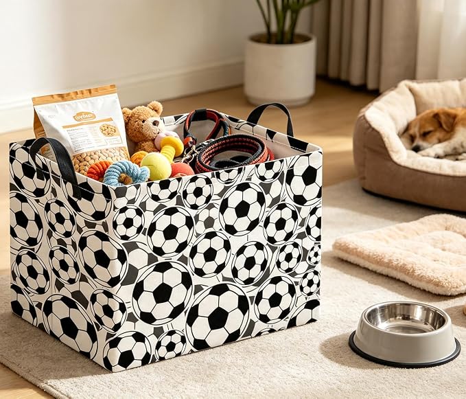 Rectangle Storage Basket with Handles,Collapsible Storage Bin, Gift Basket, Books Box, Room Decor(Soccer)