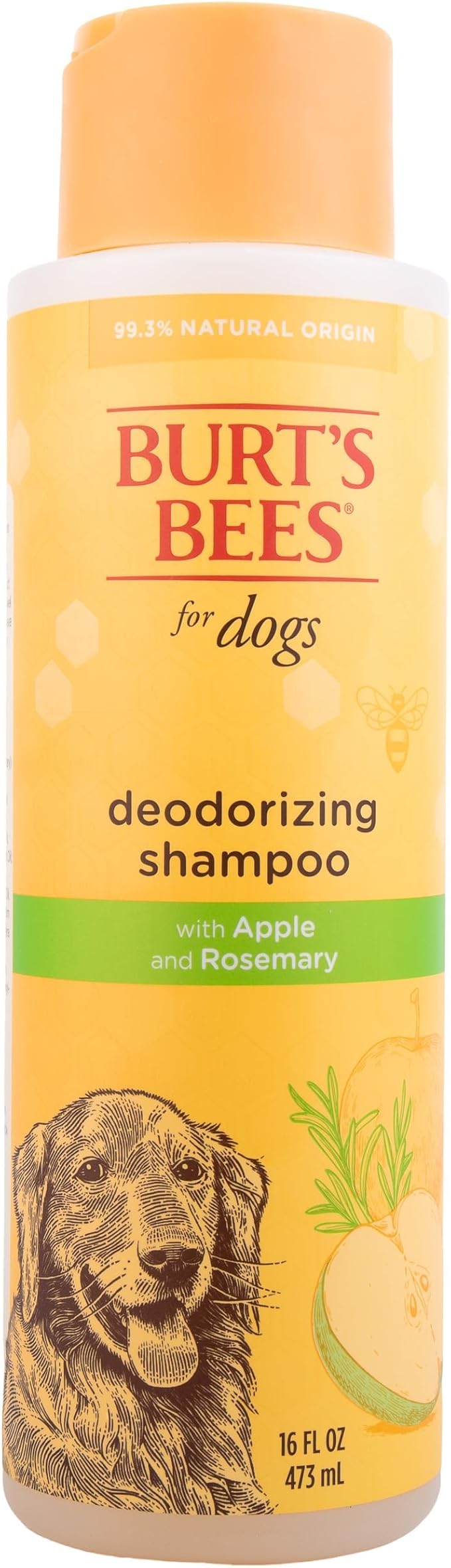 Burt's Bees for Pets Deodorizing Dog Shampoo with Apple and Rosemary, 95% Natural Origin, pH Balanced, Free of Sulfates, for Smelly Dogs, Gentle Dog Shampoo, 16 Fl Oz