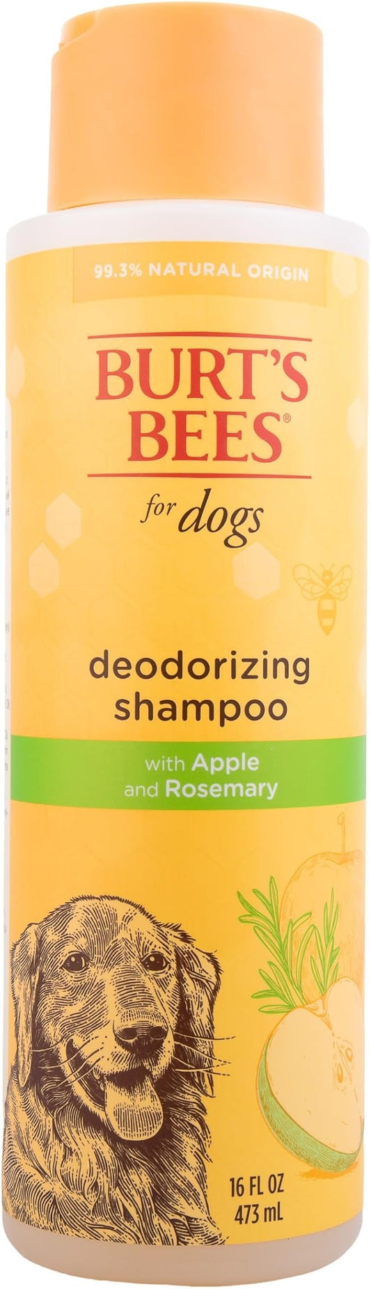Burt's Bees for Pets Deodorizing Dog Shampoo with Apple and Rosemary, 95% Natural Origin, pH Balanced, Free of Sulfates, for Smelly Dogs, Gentle Dog Shampoo, 16 Fl Oz