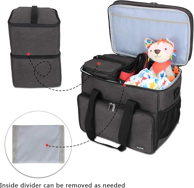 Teamoy 2 Layer Dog Travel Bag, Pet Supplies Weekend Tote Organizer, Black | Large Dog Bag for Supplies with 2 Silicone Collapsible Bowls, 2 Food Carriers, 1 Water-Resistant Placemat