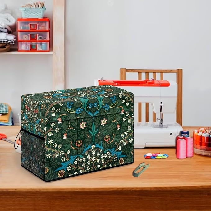 Green William Morris Pattern Sewing Machine Cover - Fits Standard Singer, Brother and Janome Machines, Protecting & Decorating Your Sewing Space (Green)