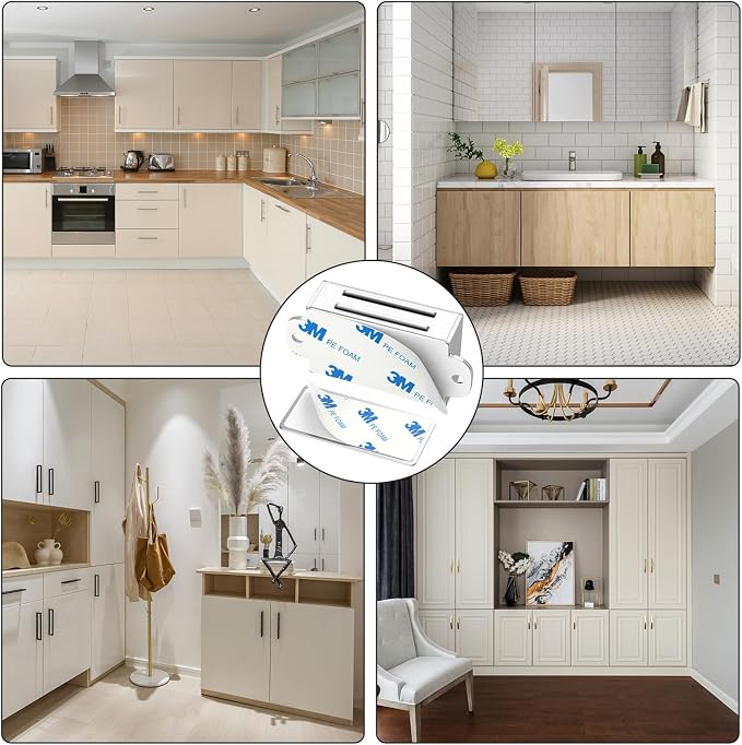 Jiayi Magnetic Cabinet Door Latches, Cabinet Magnetic Catch 2 Pack Magnetic Door Catch Self Adhesive Cabinet Door Magnet Stainless Steel Magnetic Cabinet Catch for Kitchen Cupboard Closet for Drawer