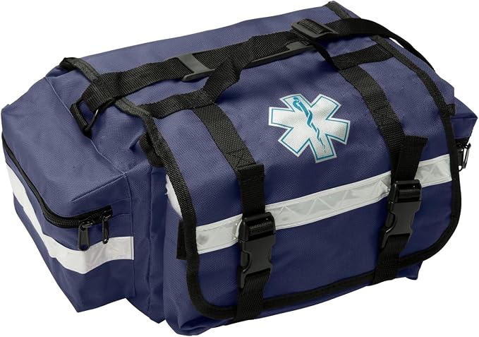 NOVAMEDIC NM-RO63P Professional First Responder Bag, 17” x 9” x 7” Empty EMT Trauma Kit Carrier with Removable Dividers, Reflective Strips, Water-Resistant Base for Emergency Medical Supplies (Blue)