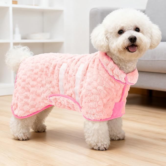 Glittme Dog Bathrobe for Drying Dogs, Super Absorbent Fleece Dog Towel Robe, Adjustable Dry Coat for Large Medium Small Dogs, Warm Pet Drying Vest for After Bath, Swimming, Muddy Walks & Car Travel