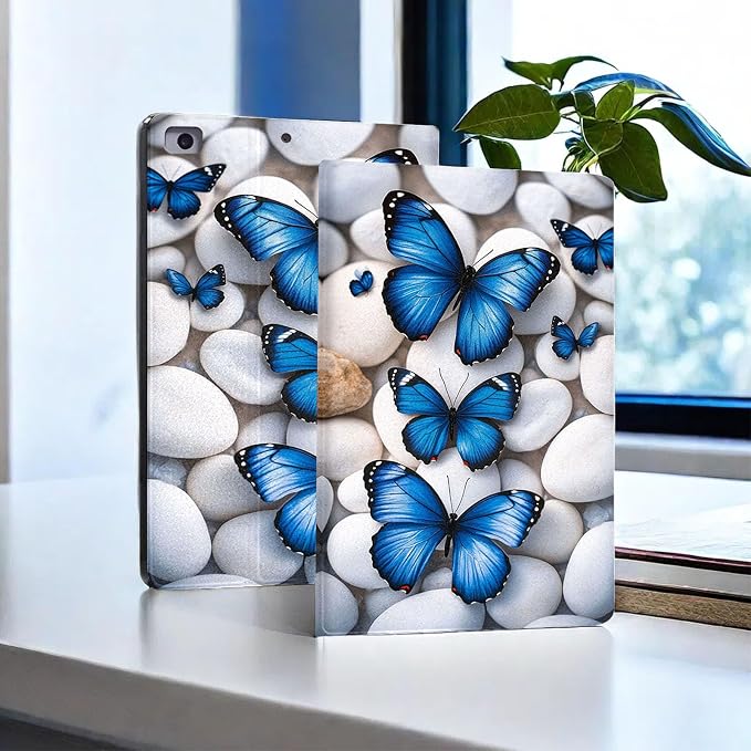 for Microsoft Surface Go 4/3/2/1-10.5" 2021 Tablet Case,Auto Wake/Sleep,Adjustable Stand Protective Cover - Blue Butterfly Pebble Pattern