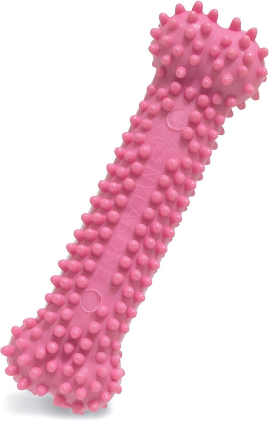 Nylabone Textured Teething Bone Puppy Chew Toy, Soothing Puppy Teething Bone, Enrichment Toy for Puppies, Pink, Chicken Flavor, X-Small Dogs - Up to 15 Ibs, 1 Count