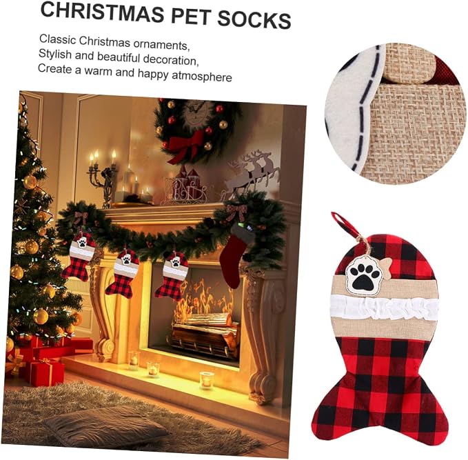 Baluue 1pc Christmas Pet Sock Bag Stylish and Plaid Storage Pouch for Holiday Decorations for Christmas Parties and Family Gatherings