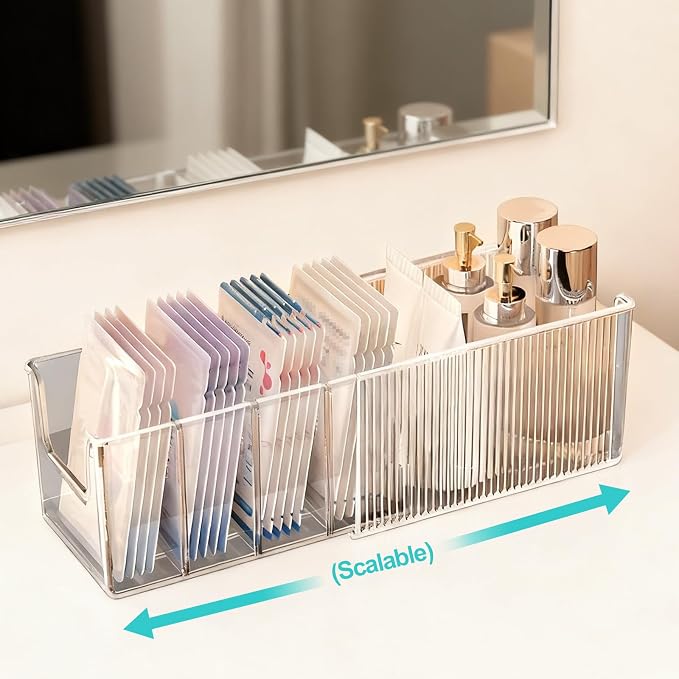 Expandable Desk Drawer Organizer, Clear Storage Containers, Vanity Storage Box, Medicine Storage Box, with Removable Dividers, for Kitchen, Bathroom, Office Makeup(2 Pcs)