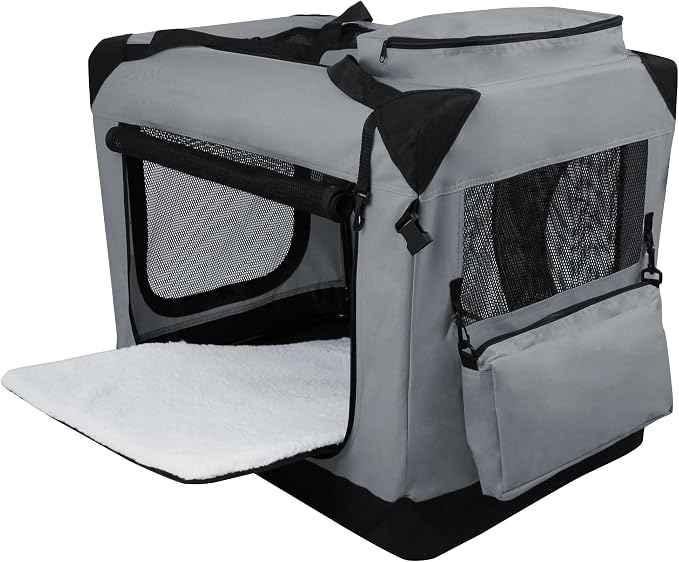 EliteField 3-Door Soft Dog Crate with Bed & Carrying Bag (2-Year Warranty) | 3 Mesh Doors, Steel Frame, Removable & Washable Crate Cover and Bed Cover, Storage Pockets, Indoor/Outdoor, Foldable