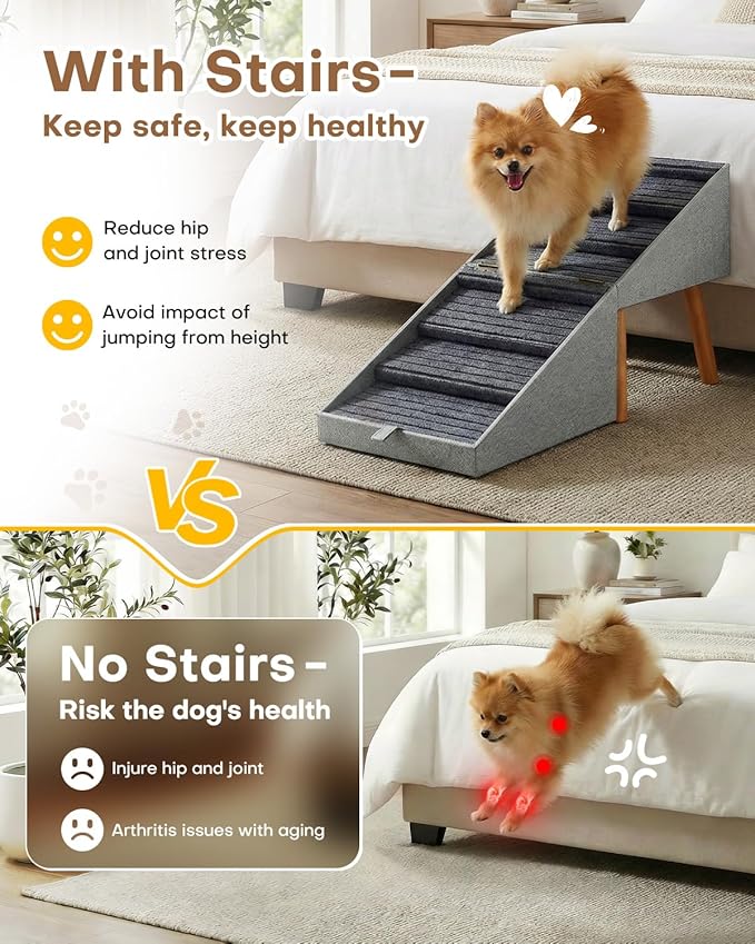 Dog Ramp for Bed & Couch 21" H, Foldable 2 in 1 Dog Stairs, Split Ottoman | No Slip Pet Steps for Senior/Injured Dogs, Split Ottoman Dog Ramp for Large/Medium/Small Dogs, Space Saving