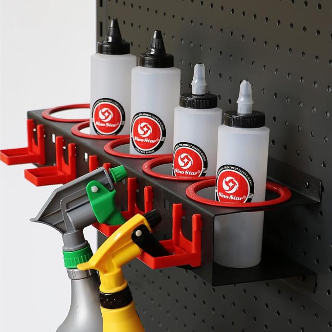 2 Pack Wall-mounted Spray Bottle Holder with Bottle and Brushes | Garage Bottle Organizer for Car Cleaning Detailing Tools,Abrasive Material Hanging Rail Car Beauty Shop Accessory