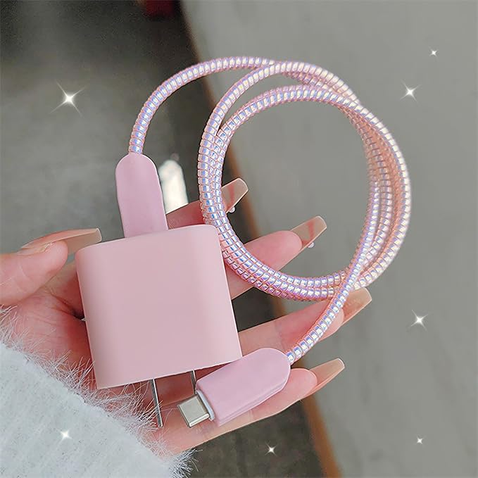 Cute Cable Protector for iPhone Charger,Classic Charging Cord Protector,Soft Frosted Silicone Charger Cover,Wire Cord Saver,Data Cable Saver Phone Cable Protector for iPad iPhone 14 15 16Pro Max-Pink
