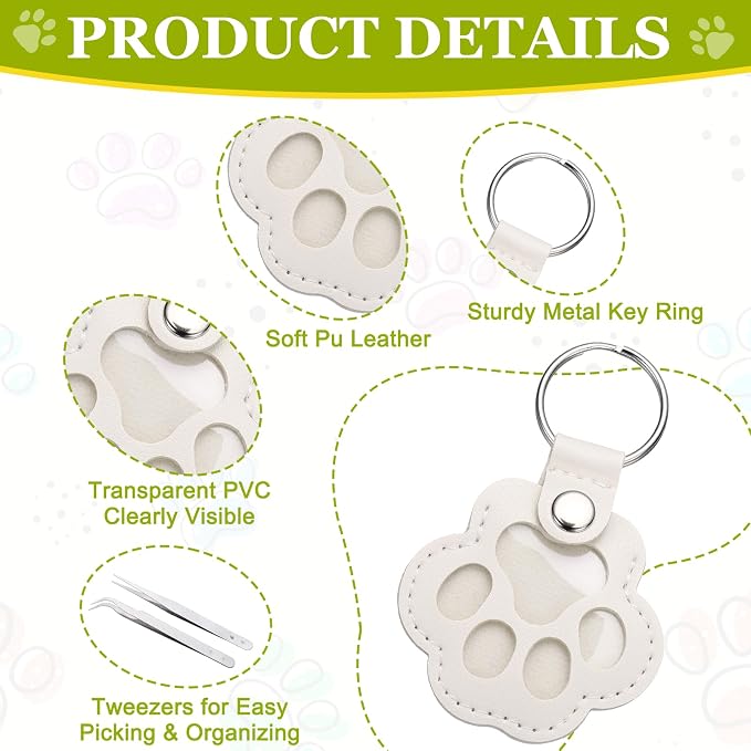 Dog Fur Storage Keychain, Pet Fur Keepsake Keyrings, Paw Shaped, Pet Hair Keepsake Keychains with Tweezers