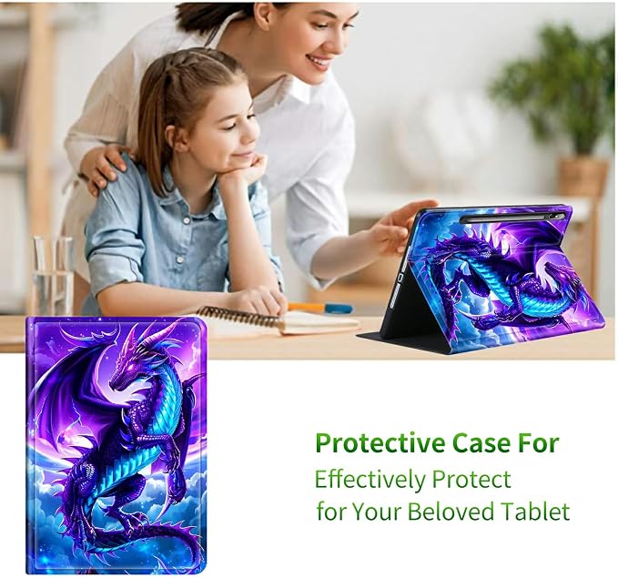 Case for Samsung Galaxy Tab S8 Plus 2022/S7 FE 2021/S7 Plus 2020 12.4" | Slim Leather Smart Cover with Multi-Angle Anti-Slip Stand [Auto Wake/Sleep] Shell for Women Men, Galaxy Purple Dragon