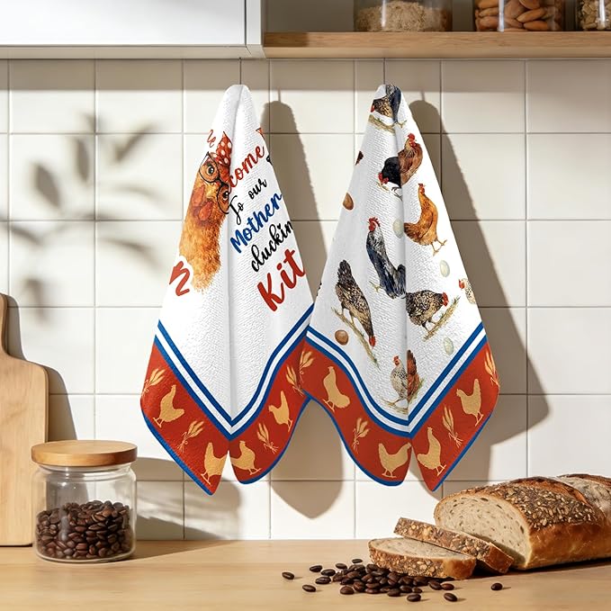 Chicken Kitchen Towels, 2 Pcs Chicken Dish Towels, Rooster Dish Towels for Kitchen Drying Absorbent, Rooster Dish Towel Decor Dishcloths Funny Cute Housewarming Gifts for Women
