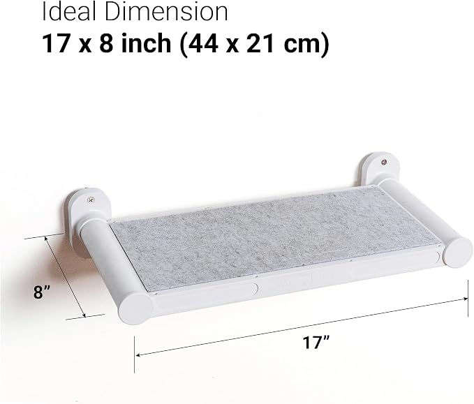 Cat Wall Shelves, 17" x 8" Cat Wall Furniture with Felt Pad, Simple and Modern Design Wal Mounted Platforms for Pet Sleeping and Playing, Easy to Install and to Clean(White)
