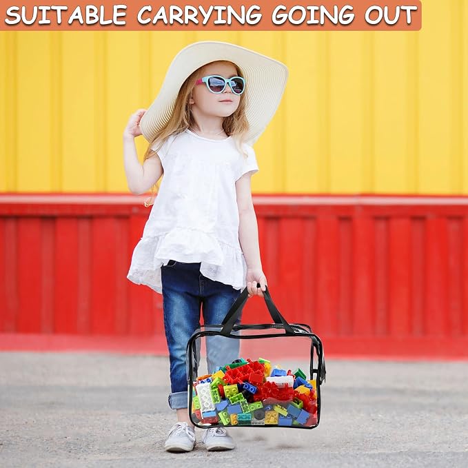 6Pcs 3Large & 3XL Toy Storage Bags with Labels Reusable Clear Toy Organizer | PVC Waterproof Transparent Organizer Bags with Zipper for Building Blocks, Puzzle, Board Games Travel Storage, Save space