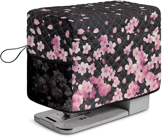 Sewing Machine Cover Polyester Febric Falling Cherry Blossom Print | Dust Pet Hair Protection,Quilting Design,Fits Standard Singer,Brother Janome Machines,Protecting Decorating Your Sewing Space