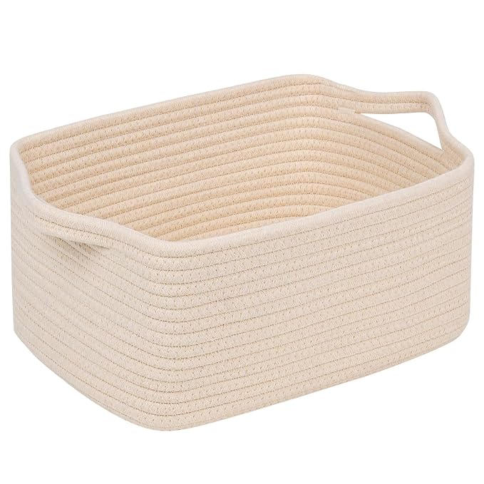 CubesLand Cube Storage Organizer Basket Bin, Cotton Rope Shelves Basket | Durable Woven Rectangular Shelf Basket for Organizing, Nursery Toys Basket, Beige Basket