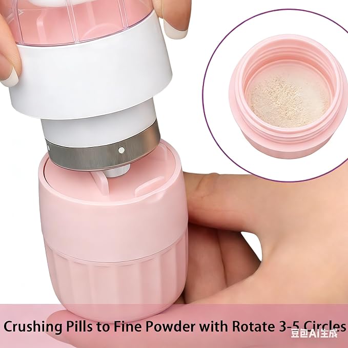 3-in-1 Pill Crusher and Cutter with Storage, BPA-Free Pill Grinder for Fine Powder, Stainless Steel Blade & Grinding Head, Portable Pill Splitter for Elderly, Pets, Travel (Pink)