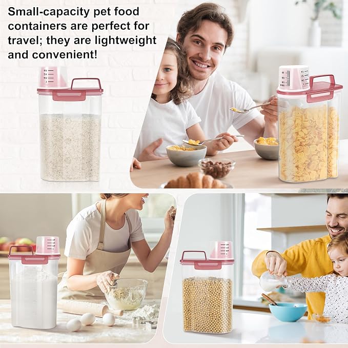 LEAWALK Airtight 4LBS Rice/Cereal/Dry Food Storage Container BPA Free, 2.11Qt Clear Plastic Kitchen and Pantry Organization Bin Suitable for Oats, Flour, Sugar, Pasta, Pet Food, etc (Clear Pink)