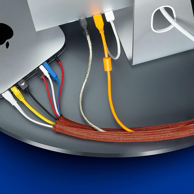 Maximm Cable Management Wire Loom 25ft 1 Inch Black and Orange Split Cord Protector